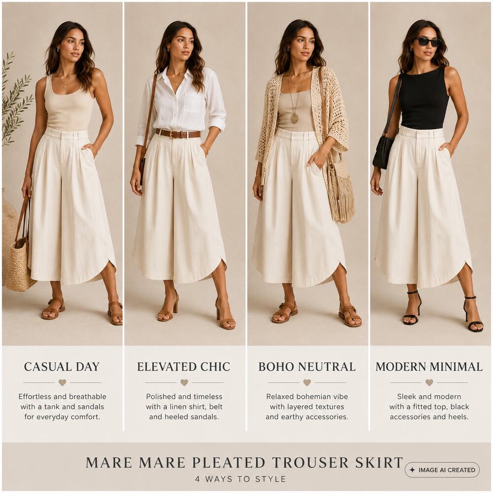 Mare by Anthropologie Wide Leg Culotte Cotton Pants Ivory Women's M High Rise - Picture 13 of 13